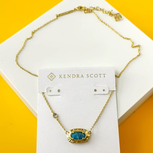 Anna Vintage Gold Teal Apatite Pendant Necklace by Kendra Scott - Picture 2 of 3